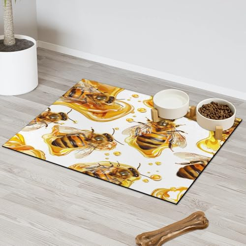 Tiveruda Dog Food Mat Farmhouse Honey Bee Absorbent Cat Dog Bowl Mat for Food Water Pet Feeding Dispenser Placemat for Pet Supplies 12 x 20