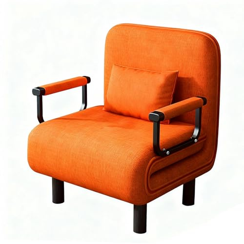 Sessel Mit Schlaffunktion Sofabett Schlafsessel Schlafsofa 3in1 Mit Armlehne Verstellbare Rückenlehne Mit Kissen und Klappbaren Stützbeinen 60 X 68 X 85 cm(Orange)