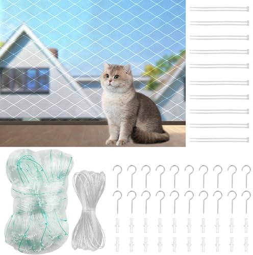 wadafen Cat Netting Safety for Balcony, 4x3m Transparent Protective Cat Nets,Pet Anti-escape Net Invisibel Safety-Net Set for Terraces, Skylight