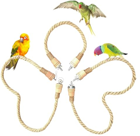 Heiluxe 3PCS Bird Rope Perch for Parrots, Bird Cage Climbing Rope Toys Accessories,Bendable Climbing,Material sisal Rope,Stand Climbing Stand Toy for Cockatiels, Lovebirds, Budgies, Parakeets