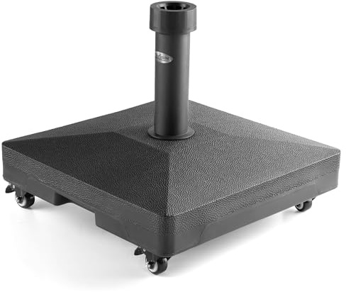 CHRISTOW Parasol Base with Wheels & Brakes, Weather-Resistant Resin, Fillable with Water (16kg) or Sand (20.8kg), Wheeled Garden Umbrella Stand, 360° Rotation, Fits 38-48mm Poles, 9.5cm x 45cm x 45cm