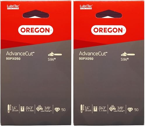 OREGON AdvanceCut - Chaîne de Tronçonneuse pour Guide-Chaîne 35 cm (14) / Pas 3/8 Low Profile/Jauge 1,1 mm/Gouges Chamfer Chisel / 50 Maillons d'Entraînements - pour Efco, Stihl & Oleo Mac(90PX)