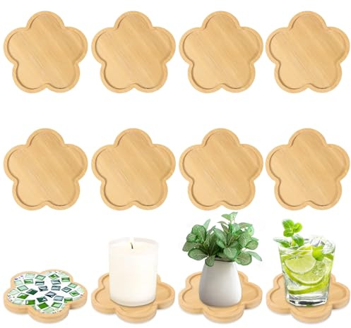NVGVUP 8 Pcs Bamboo Mosaic Coasters, Empty Base Trays for DIY Crafts | For Glasses, Drinking Cups, Plant Pots and Art Plate Decorations, Suitable for DIY Craft Projects