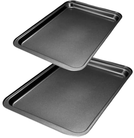 Bakplåt nonstick rektangulär set (42,5 x 28 cm + 37,5 x 25,5 cm) – rostfria bakplåtar för ugn, tårtplåt och bakningsbricka, diskmaskinssäker, plåtkakform