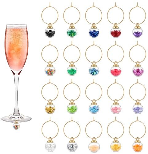 Minfuerang 20Pcs Glasmarkierer Weinglas Anhänger, Weinglas Charms Ringe