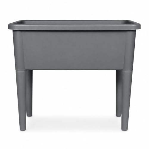 simpa XL Raised Garden Bed Planter, Grey Plastic Trough Planter Pot for Flowers, Herbs and Vegetables, 76 x 65 x 37 cm