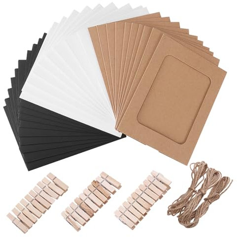 VORCOOL 30pcs Marco de Foto de Papel Decoración de Pared con Cuerda y Clip Bordes de Decoración Marco de Papel para 4x6in Fotos
