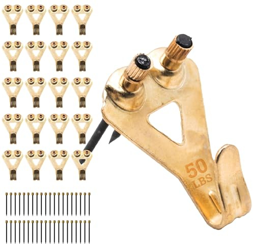 PHS - Professional Picture Hanging Hooks with Nails - Heavy Duty 50 lbs Picture Hangers for Drywall & Plaster Walls - 20 Pack Wall Hooks for Pictures, Frames, Mirrors & Canvas Art