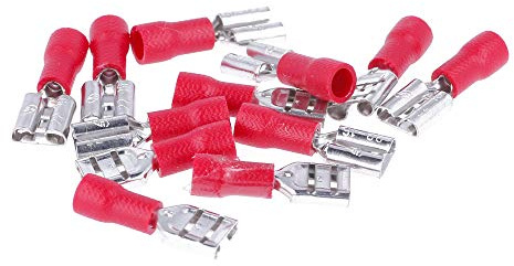 Confezione da 100x Terminali femmina, connettori veloci (22-16 AWG), isolamento rosso, sezione cavo 0,25-1,5 mm2