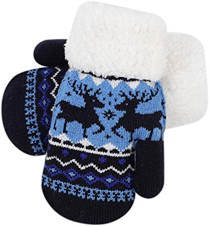 Moufles Enfant Gant de Ski Hiver Gants Tricoté Épaissi et Doublure Polaire Gloves Motif Faon Mignon Gants Chauds Garçons Filles Doux Cadeau Noël 3-8 Ans