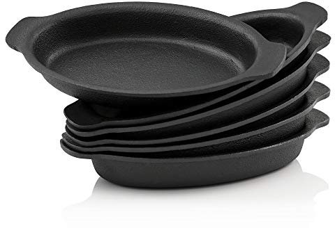BBQ-Toro Gusseisen Servierpfännchen Set (6-er Pack) | 22,5 x 13 cm - oval | bereits eingebrannt - preseasoned | Gusseisen Grillpfannen, Pfännchen, Servierpfanne, Grillpfanne, Gusspfanne