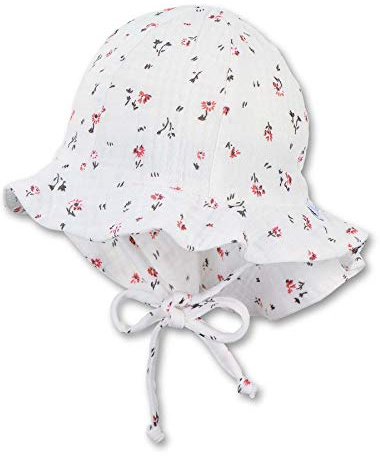 Sterntaler Flapper für Mädchen mit Bindebändchen, Nackenschutz und Musselin-Stoff mit kleinen Blumen