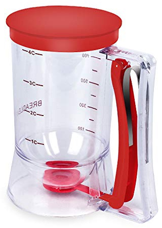BBSTARZ Pancake Batter Dispenser – 4-Cup Batter Dispenser with Squeeze Handle & Measuring Marks for Pancakes, Waffles, Muffins, Crepes & Cupcakes – Baking Tool(Red)