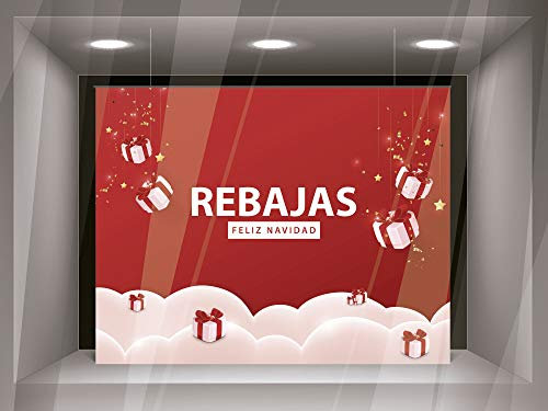 Oedim Fondo para Escaparate Feliz Navidad Rebajas Rojo | 120 x 175 cm | Sin Varilla | Fabricado en Papel Mupi | Decoración Escaparates Tiendas | Especial Navidad