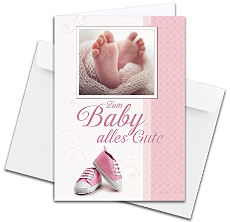 Tarjeta de felicitación, tamaño XXL, tamaño A4, tamaño grande, con sobre grande C4, diseño de pies de bebé con zapatos de bebé, para niña, 1 pieza