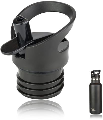 Milu Tapa de repuesto para Botella de Agua de 500ml, 750ml y 1000ml - Pieza de recambio - Color negro incl. 3x Pajitas - Sin BPA
