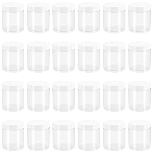PINGEUI 24 Pack 250ml Clear Round Plastic Jars with Lid, BPA Free Wide Mouth Plastic Container, Empty Sample Storage Pot Jars for Slime, Food, Spices, Liquids, Crafts