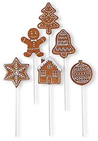 colourliving Lebkuchenfiguren Dekoration Blumenstecker Lebkuchen Stecker 6 TLG. Weihnachtsfiguren klein Lebkuchen Deko