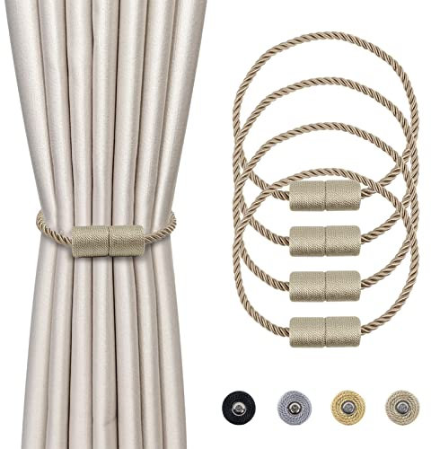 Dalababa 4 Stück Magnetische Vorhang Raffhalter, Gardinenhalter Raffhalter für Vorhänge, Vorhangschnalle Vorhang Halter Zubehör für Haus Dekoration, Beige