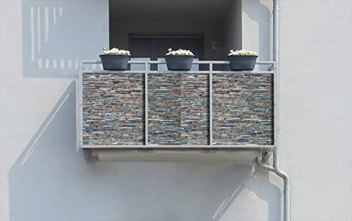 Wallario Balkonverkleidung, Sichtschutz, Windschutz, Meterware nach Maß mit vormontierten Ösen - Motiv Natursteinmauer in grau braun (Grundpreis: 29,95Eur/m)