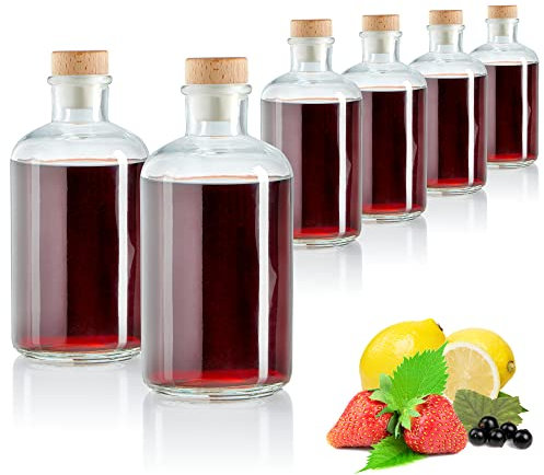 com-four® 6x Glasflasche 500 ml mit Korken - leere Flasche mit Korkenverschluss - Glasbehälter zum Befüllen mit Flüssigkeiten wie Öl, Essig und Spirituosen (rund - 500ml)