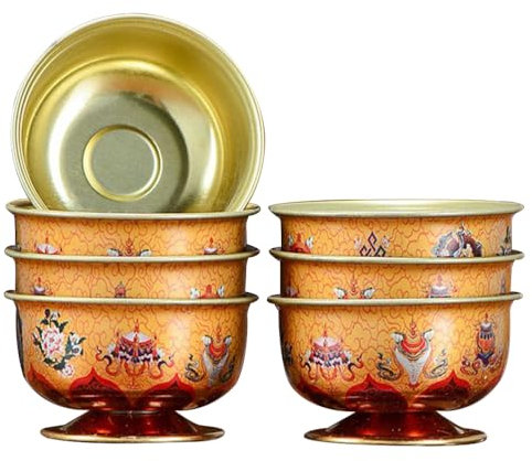 Zerodeko Buddhist Offering Bowls Desk Topper Desk Topper 7 Pcs Chalice Cup Water Offering Bowl Cups Buddha Worship Sacrificial Tea Cup for Home Temple Decor Singing Bowl