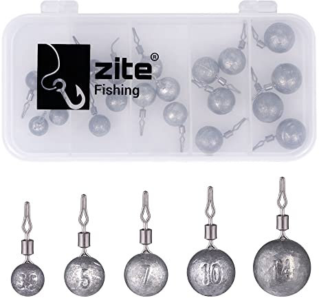 Zite Fishing Drop-Shot Blei Set Rund - Angelblei Grundblei Sortiment in Box - 25 STK Grundbleie mit Clip in 3,5g/5g/7g/10g/14g - Zubehör Barsch & Zander Angeln