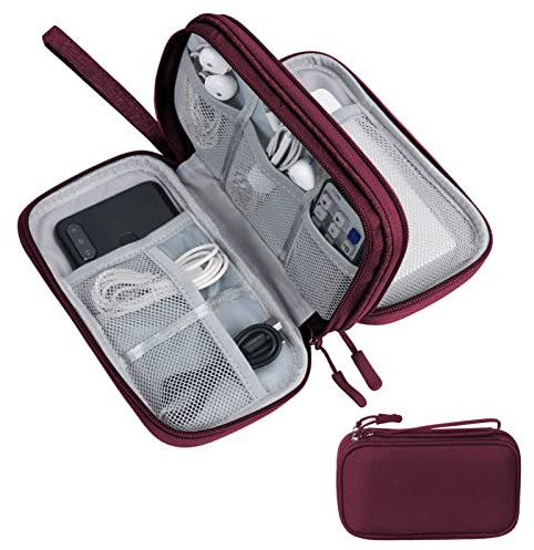 Skycase Kabeltasche,kabel organizer tasche,Elektronikzubehör Organizer,Tragbare Kabelorganizer,Doppelte Kabel Tasche für Elektronische Accessoires USB Powerbank SD-Karte Ladekabel,Rot
