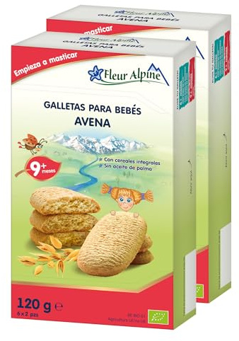 Fleur Alpine Babykekse Haferflocken - 12 x 2 Leckere Babysnacks für den leckeren, glatten Frühstücksbrei oder den Snack für zwischendurch | Einfache Vollkorn-Snackkekse | 9 Monate