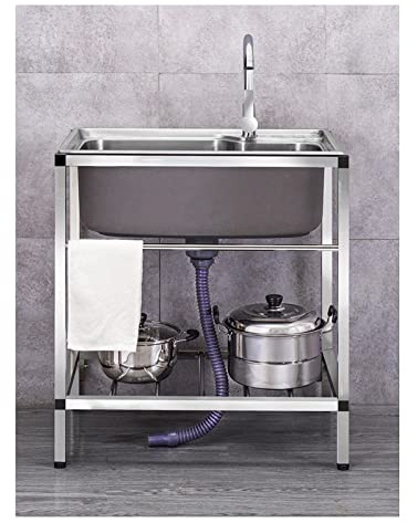 whalebee Evier INOX Meuble, Autoportant Plonge INOX avec Robinet, Tuyau De Vidange, Professionnel Extérieur Évier Convient À Hôtel Restaurant Cuisine, Grandes Capacité, Prévient Les Blocages