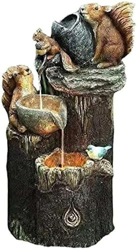 EdirFtra Solar powered water feature indoor/outdoor squirrel sculpture water fountain statue garden water fountain with LED lights squirrel shape pool waterfall decoration, 30 * 18cm