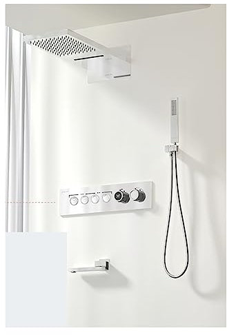 2024 New Luxury Black Brass Shower System,Wall-Mounted LED Digital Display Design,Cold & Hot Dual-Control 4-Function Ceiling Shower Tap LED Shower Panel(Color:4R Chrome-01)