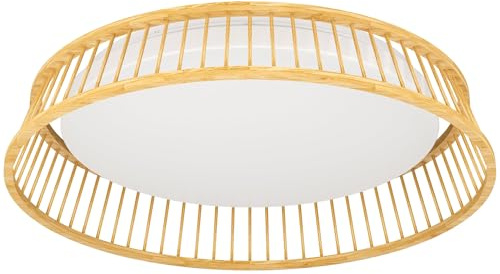 EGLO LED Deckenleuchte Luppineria, runde Deckenlampe, Deckenbeleuchtung | Flur- und Wohnbereich, Kunststoff weiß und Bambusholz natur, warmweiß, Ø 45 cm