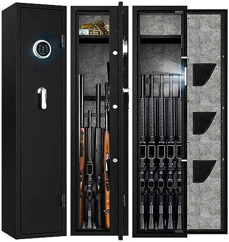 EMAXEE 5-8 Rifle Gun Safe, Gun Cabinet for Home Rifle and Pistols with Upgraded Digital Keypad and LED Light, Quick Access Firearm Safes & Cabinets with Removable Shelf and Racks
