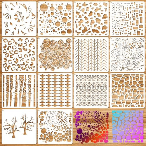 JSRQT 14 Stück Leopardenmuster Schraube Schablonen Set,Zeichnung Malschablonen Schablonen zum,SchablonenVorlagen für Holz,Boden,Möbel Wandgestaltung Deko, DIY Scrapbooking Handwerk