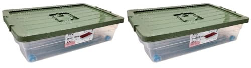 AC - Pack de 2 Cajas de Almacenamiento con Ruedas y Tapa de Colores - Plástico - Contenedor, almacenaje, Juguetes, Libros, Ropa, Mantas - 30 L - 59 x 39 x 16 cm - Tapa Color Aleatorio