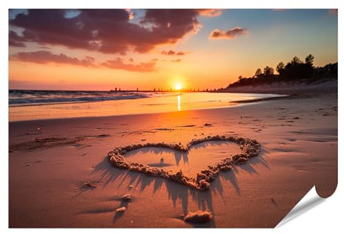 islandburner Prime XXL Bild Poster Herz Form Sand Strand Sonnenuntergang Warmes Licht Premium Bilder Fotodruck