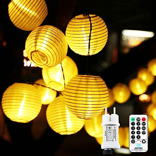 LED Lampions Lichterkette Außen Strom, 6M 30Led Erweiterbar 8 modi Lichterkette Lampion mit Fernbedienung Memoryfunktion Timer Stecker Laterne für Weihnachten Terrasse Balkon Garten Deko Warmweiß