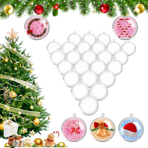 DAJAVE 50 Stück Weihnachtskugeln, Plastikkugeln zum Befüllen 5cm, Kugeln zum Befüllen Weiß, Kunststoff Christbaumkugeln zum Befüllen, Acrylkugeln Transparent Set (50, Weiß, 5cm)