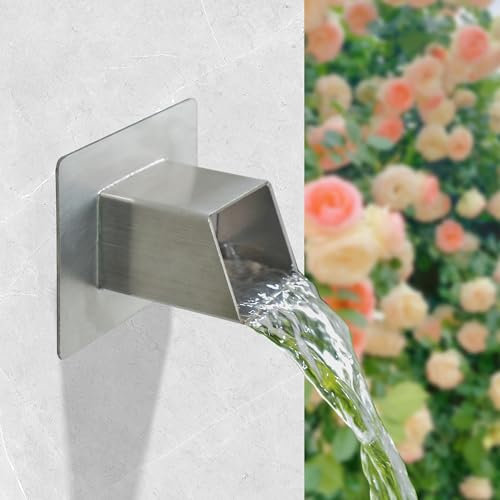 SUMGREEN 316 Edelstahl 3,1 cm Wand-Wasserauslauf – langlebiger quadratischer Wasserfall-Überlauf für den Außenbereich, mit integriertem Sprühblech, modernes Design für Terrasse und Landschaftsbau