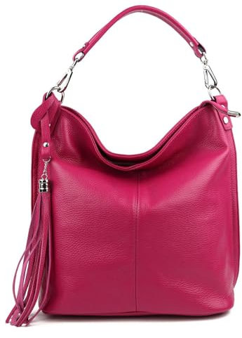 OBC Made IN Italy Damen XL Leder Tasche Business Shopper Schultertasche Ledertasche Umhängetasche Handtasche Nappaleder Pink