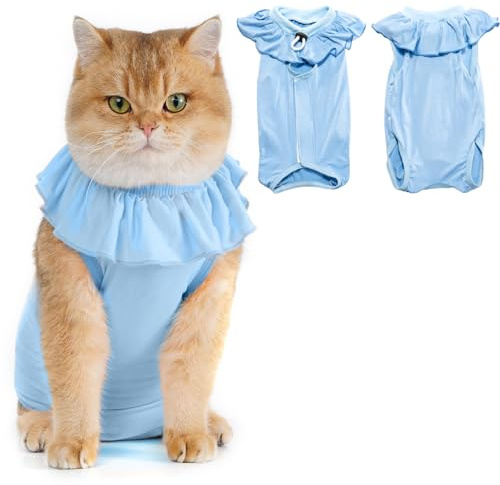 Avont Katzenbody nach OP Erholungsanzug Kleidung Modal Recovery Kastration Spay Entwöhnung Leckschutz Suit für Katze, Bauchwunden oder Hautkrankheiten-M-Blau