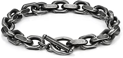 LaSua Mens Bracelet Stainless Steel Franco Chain Anchor Chain Cuban Link Bracelet for Men with Toggle Lobster Clasp Bracelets for Men Gunmetal/Silver 7.5/8/8.5Inch Gift for Men, 7.5, Stainless