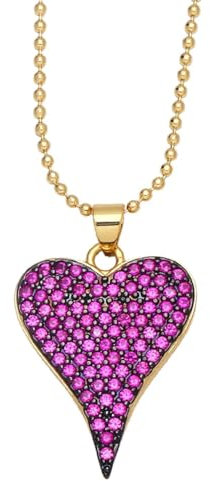 Hameadner Collana Uomo Donna Gioielli Ciondolo Pendente Necklace Collana Cuore da Donna Fucsia