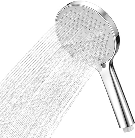 Large Panel Handheld Shower Head High Pressure Shower Head with 5 Spray Modes Bathroom Water Saving Showerhead G1/2 Universal Showerhead for Low Water Pressure|Chrome