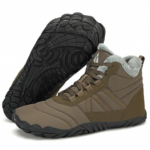 Mishansha Barefoot Botas Invierno Hombre Mujer Zapatos de Invierno Cálidas Cómodas Botas de Nieve Antideslizantes Flexibles Botines Descalzos con Forrados Caliente, Marrón Oscuro 37EU