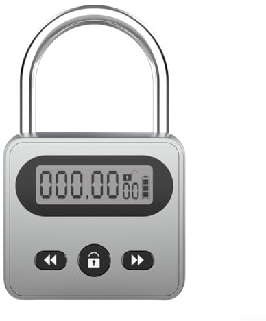 Feegow Metall-Timerschloss – multifunktionales elektronisches Zeitschloss, Timing-Vorhängeschloss mit LCD-Display, über USB wiederaufladbar, robustes Metall-Vorhängeschloss (grau)