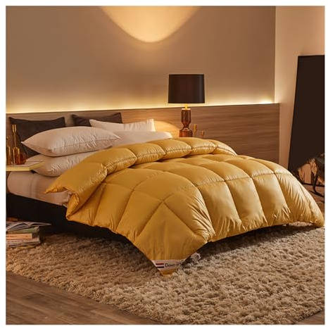 HonunGron Daunendecke Winter Extra Warm Winterdecke aus Federn and Daunen Dicke Bettdecke Daunen Schwer Winterdecke Flauschig Federbetten Flauschige Steppdecke (Gelb,200x230cm (4kg))
