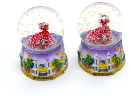 2 x Benidorm. Globo de Nieve. España, Flamenco y Sevillanas Bailarines españoles. bandra España 7cm x 5cm x 4cm pequeño