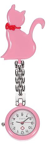 LIFKOME Krankenschwester Taschenuhr Mit Clip Hängend Modische Kleine Katzen Quarzuhr Hitzebeständiger Spiegel Tragbare Pflegeuhr Für Medizinisches Personal Großes Zifferblatt